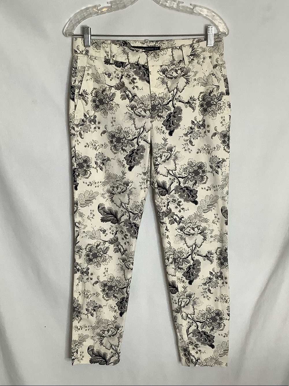 Zara Woman Floral Ankle Pants Size 4 Neutral Botanical
